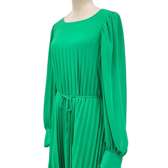 Torrid NWT Kelly Green Chiffon Accordion Pleated Long Sleeve A-line Mini Dress - Picture 10 of 16